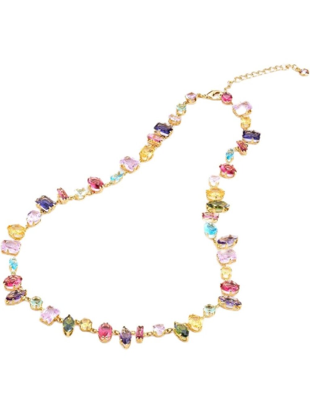 Colorful Rainbow Tennis Necklace for Women, 18K Gold Plated, Sparkling Zirconia
